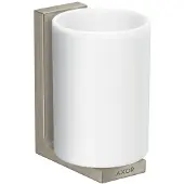 Hansgrohe AXOR UNIVERSAL Rectangular Zahnputzbecher, Metall, Glas weiß, 42604820, Farbe: Brushed Nickel