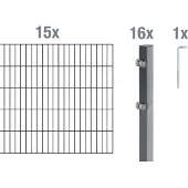 Alberts Doppelstabmatten Zaun, Höhe 120 cm, Länge 30 m, Zaun-Komplettset zum Einbetonieren, anthrazit, Pfosten 60x40 mm