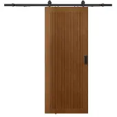 Vente-unique Wandschiebetür aus MDF und Holz natur dunkel - H 205 x B 73 cm - SANDORA