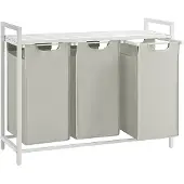 Vasagle Wäschekorb 3 Fächer, Wäschesammler mit Ablage, Wäschebox, Wäschesack aus Oxford-Gewebe abnehmbar, Metallrahmen, 3 x 40 L, 92,5 x 33 x 72 cm, cremeweiß-mattweiß