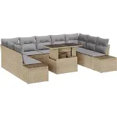 vidaXL Gartensofa-set 10 stk. Beige Poly-Rattan