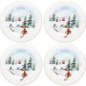 MamboCat 4x Chalet Kuchenteller 4 Pers. Porzellan Dessert-Teller Ski Alpen Geschenkkarton