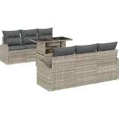 vidaXL Gartensofa-set 7 Stk. Hellgrau Poly Rattan