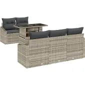 vidaXL Garten-Sofa-Set 6 stk. Hellgrau Poly-Rattan