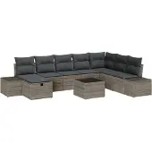 vidaXL Gartensofa-set 9 stk. Grau Poly-Rattan