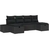 vidaXL Gartensofa-set 6 Stk. Schwarz Poly-Rattan
