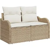 vidaXL Gartensofa mit Kissen Beige 121 x 62 x 69cm Poly-Rattan