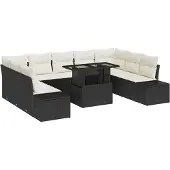 vidaXL Gartensofa-set 10 Stk. Schwarz und Creme Poly-Rattan