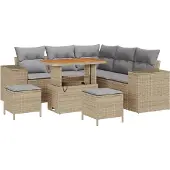 vidaXL Gartensofa-set 8 stk. 7-Sitzanzahl Beige und Hellgrau