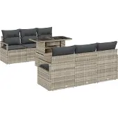 vidaXL Gartensofa-set mit Speicher 7 pcs Hellgrau Poly-Rattan