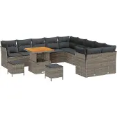 vidaXL Gartensofa-set mit Kissen 13 pcs Grau Poly-Rattan