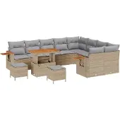 vidaXL Gartensofa-set mit Kissen 13 pcs Beige und Hellgrau Poly-Rattan