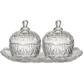 Home Deco Factory 2x Bonbonnieres auf Tablett - Dekoriertes Glas - 14 x 26 cm - Bonbonglas