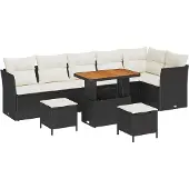 vidaXL Garten-Sofa-Set 9 Stk. 6-Sitzanzahl Schwarz und Creme