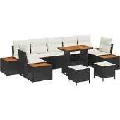 vidaXL Gartensofa-set 10 stk. 9-Sitzanzahl Schwarz Poly Rattan