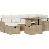 vidaXL Gartensofa-set 7 Stk. Beige Poly-Rattan