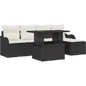 vidaXL Sitzgruppe für den Outdoor 6 Stk. Schwarz Poly Rattan