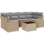 vidaXL Gartensofa-set 7 stk. 6-Sitzanzahl Beige und Grau Poly-Rattan