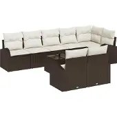vidaXL Gartensofa-set 9 stk. Braun und Weiß Poly-Rattan