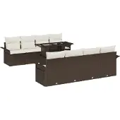 vidaXL Garten-Sofa-Set mit Kissen mit Speicher 9 pcs Braun Poly Rattan