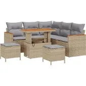 vidaXL Gartensofa-set 8 stk. 5-Sitzanzahl Beige Poly Rattan