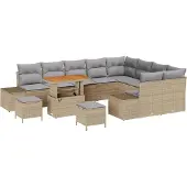 vidaXL Gartensofa-set 12 Stk. 11-Sitzanzahl Beige Poly Rattan