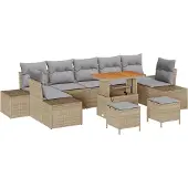 vidaXL Gartensofa-set 10 stk. 9-Sitzanzahl Beige Poly Rattan