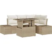 vidaXL Gartensofa-set 5 stk. Beige Poly-Rattan