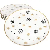 MamboCat 6x Stars schwarz & gold Speiseteller Steingut 6 Personen Essteller Weihnachten