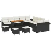 vidaXL Gartensofa-set mit Kissen 13 pcs Schwarz Poly-Rattan