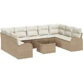 vidaXL Gartensofa-set 10 stk. Beige und Weiß Poly-Rattan