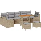 vidaXL Garten-Sofa-Set mit Kissen 10 pcs Beige und Hellgrau