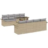 vidaXL Gartensofa-set 9 stk. Beige [Synthetisch]: Poly Rattan