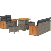 vidaXL Gartensofa-set 10 Stk. 7-Sitzanzahl Grau Poly-Rattan