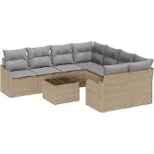 vidaXL Gartensofa-set mit Kissen mit Speicher 9 pcs Beige und Grau