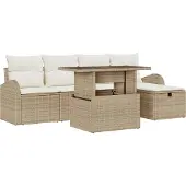 vidaXL Gartensofa-set 6 stk. Beige Poly-Rattan
