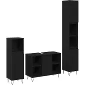 vidaXL Badezimmermöbel-Set 3 pcs Schwarz Eichen-Optik Holzwerkstoff