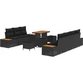 vidaXL Gartensofa-set 10 stk. 9-Sitzanzahl Schwarz Poly Rattan