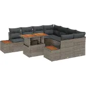 vidaXL Garten-Sofa-Set 9 Stk. Grau Poly Rattan