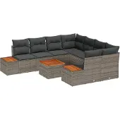 vidaXL Garten-Sofa-Set 9 stk. Grau Poly Rattan