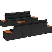 vidaXL Gartensofa-set 9 stk. Schwarz Poly Rattan