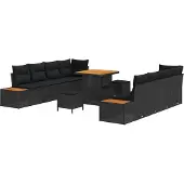 vidaXL Gartensofa-set 11 stk. 10-Sitzanzahl Schwarz Poly Rattan