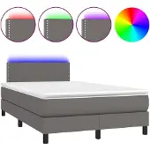 vidaXL Boxspringbett mit Matratze & LED Grau 120x190 cm Kunstleder