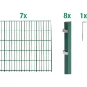 Alberts Doppelstabmatten Zaun, Höhe 120 cm, Länge 14 m, Zaun-Komplettset zum Einbetonieren, grün, Pfosten 60x40 mm