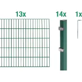 Alberts Doppelstabmatten Zaun, Höhe 100 cm, Länge 26 m, Zaun-Komplettset zum Einbetonieren, grün, Pfosten 60x40 mm