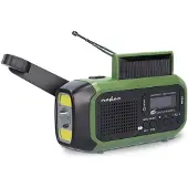 Nedis Notfallradio - Tragbare Ausführung - DAB+ / FM - Batteriebetrieben / Handkurbel / Solar Powered / Stromversorgung über USB - Weckerfunktion - Grün / Schwarz