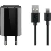 Goobay USB-C-Ladeset (5 W), Netzteil mit USB-C-Kabel, 1 m, schwarz, Drinnen, AC, 5 V, 1 m, Schwarz