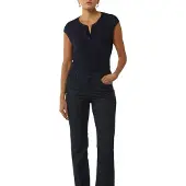 Comma Blusenshirt mit geschlitztem Rundhals, Satin-Optik
