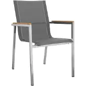 OUTLIV. Rimini Stapelsessel Edelstahl/Textilene Teakarmlehnen Dunkelgrau RC010B-BLK/SILV
