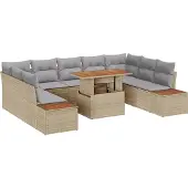 vidaXL Gartensofa-set 10 Stk. Beige Poly-Rattan